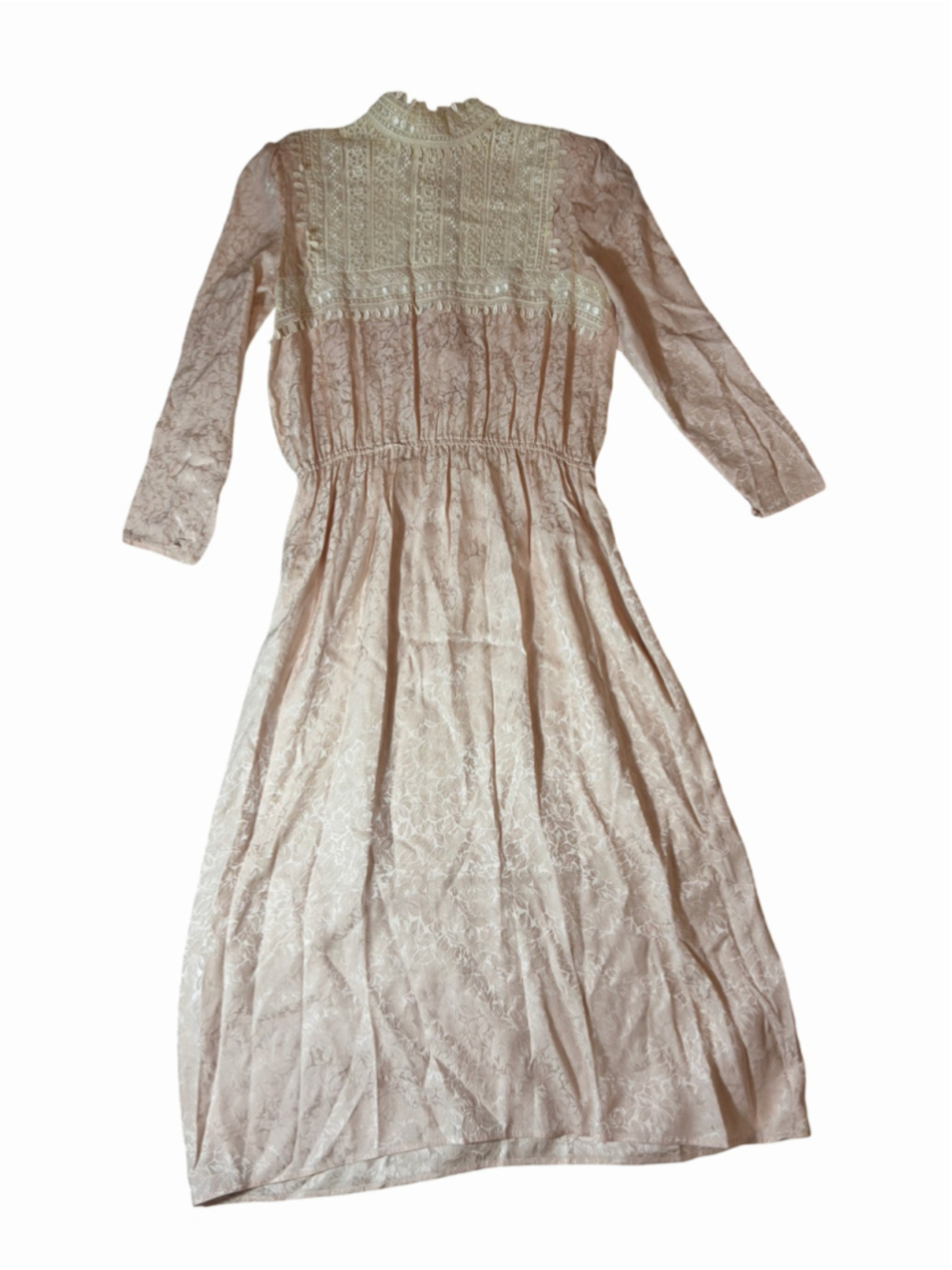 Vintage Jessica McClintock Size 12 Pink Jacquard Lace Victorian Prairie Dress